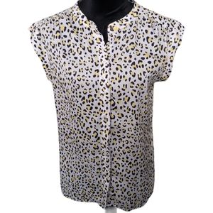 Liz Claiborne Sleeveless Yellow Black White Button-Down Blouse Women's Size M